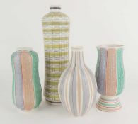 FOUR POOLE POTTERY CONTEMPORARY VASES, comprising PJL (708), 32.5cms (h); PGT (669), 19.5cms (h);