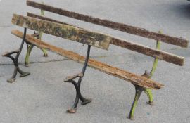 TWO VINTAGE RAILWAY PLATFORM BENCHES, one being approx. 250cms (l), the other 152cms (l) Provenance: