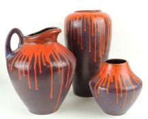 WEST GERMAN LAVA CERAMICS, including a large shouldered vase, 39cms (h); a large baluster ewer,