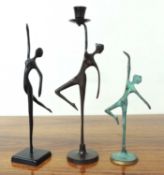 IN THE STYLE OF HAGENAUER (1898-1956) BRONZE FIGURAL CANDLESTICK, 36cms (h); verdigris patinated