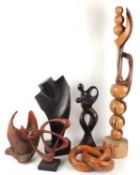 CARVED WOODEN SCULPTURES including torso study, unsigned, 52cms (h), dancing couple, 46cms (h), open