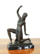 ART DECO STYLE BRONZE FIGURE OF A TAMBOURINE DANCER after Chiparus, on black marble base, 38cms (