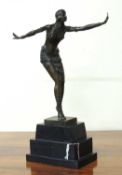 ART DECO STYLE BRONZED MODEL OF AN EGYPTIAN DANCER after Chiparus, on a stepped black marble base,
