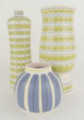 POOLE POTTERY CONTEMPORARY FOOTED VASE, PJL (704), 27.5cms (h); together with PJL (707), 27.5cms (