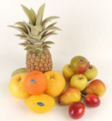 PENKRIDGE POTTERY REALISTIC FRUITS, comprising pineapple, grapefruit, lemon, orange, apples,