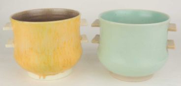 POOLE PLANE WARE ART DECO VASE (255P), finished in light celadon with grey trim, 13cms (h); together