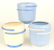 POOLE PLANE WARE ART DECO VASE (861P), finished in sky blue, 13cms (h); together with a similar