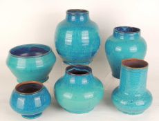 CARTER, STABLER & ADAMS POOLE CHINESE BLUE GLAZED POTTERY VASES, including shape 920, 19.5cms (h),