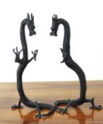 PAIR OF DECORATIVE PAINTED BRONZE MODELS OF FIGHTING DRAGONS, 40cms (h) (2) Provenance: The