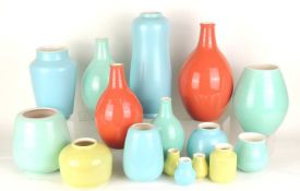 COLLECTION OF POOLE PASTEL GLAZED POTTERY VASES, including light blue marrow shaped vase, 32.5cms (