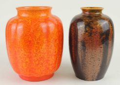 ROYAL LANCASTRIAN ORANGE SPECKLE GLAZED RIBBED VASE, shape 3302, 20cms (h); together with a
