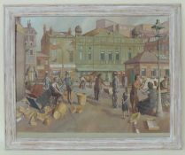 ATTRIBUTED TO EVELYN MARY DUNBAR (1906-60), oil on canvas - busy market scene c. early 1950s,