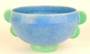 POOLE PLANE WARE ART DECO BOWL (256P), finished in streaky blue and green, 24cms (w) Provenance: The