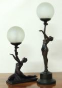 DECORATIVE BRONZED FINISH RESIN FIGURAL TABLE LAMP, in the Art Deco style, 48.5cms (h); together