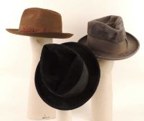 PHIL'S FAVOURITE FEDORAS, including two by Dunn & Co, often worn when visiting saleroom viewings