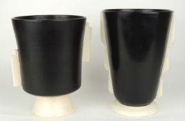 POOLE PLANE WARE ART DECO VASE (274P), finished in black panther with magnolia trim, 23.5cms (h);