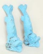 PAIR OF PAINTED CAST IRON DOLPHIN FOUNTIAN HEADS, probably late 19th century, 64cms (h)