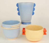 POOLE PLANE WARE ART DECO BOWL (761P), finished in sky blue and magnolia, 10.5cms (h); together with
