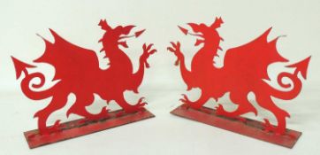 PAIR OF CUT SHEET METAL WELSH DRAGON FREE-STANDING PLAQUES, 44 x 58cms Provenance: The collection of