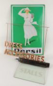 1950s HABERDASHER'S METAL SIGN 'DRESS ACCESSORIES', 50 x 38cms; also a vintage illuminated theatre