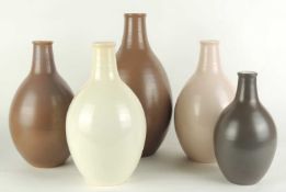 POOLE CHOCOLATE GLAZED BOTTLE VASE (891), c. 1950s, 31cms (h); together with a magnolia white bottle