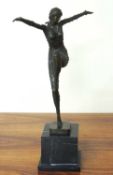 ART DECO STYLE BRONZE SCULPTURE OF A DANCER, mounted on composite black marble base, 54cms (h)