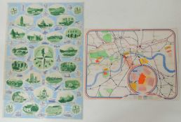 FESTIVAL OF BRITAIN, 1951 POSTER OF LONDON LANDMARKS, 75 x 51cms; and Festival of Britain