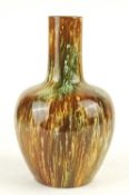 BRETBY POTTERY VASE, baluster form with cylinder neck, decorated with thick streaky brown / cream
