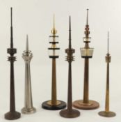 COLLECTION OF CONTINENTAL TELEVISION TOWER MODELS, circa. 1950 - 1970, 35cms (h) the tallest, most