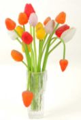 BARK FINISH CLEAR GLASS VASE OF GLASS TULIPS, 45cms (h) Provenance: The collection of Philip