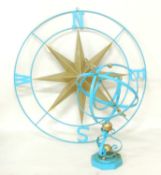 DECORATIVE PRESSED & PAINTED METAL WALL COMPASS, 105cms (diam.); together with a painted metal