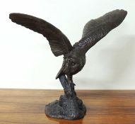 J. RYNHART (1946-2020) BRONZED RESIN SCULPTURE 'MOONLIGHT WATCH', barn owl with wings
