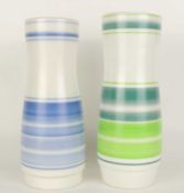 POOLE PICOTEE GREEN BANDED POTTERY VASE, c. 1950s, 31.5cms (h); together with a similar blue
