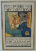 WALLPAPERS & DECORATIONS LITHOGRAPHIC ADVERTISING POSTER, Conrad H. Leigh for John Gilkes & Sons,