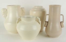 POOLE PASTEL GREY POTTERY VASE (651), 27cms (h); together with a Poole magnolia white twin-handled