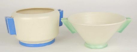 POOLE PLANE WARE ART DECO CONICAL BOWL (182P), finished in magnolia and green, 15cms (diam.);