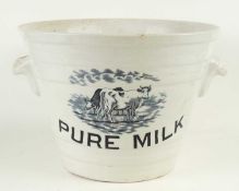 STAFFORDSHIRE PRINTWARE DAIRY BOWL 'PURE MILK', for Berry & Warmington, Liverpool, 24 (h) x 33cms (