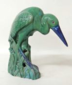 LARGE MAJOLICA GLAZED CERAMIC HERON (unmarked), 66cms (h) Provenance: The collection of Philip