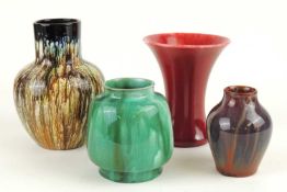 ROYAL LANCASTRIAN PURPLE & BROWN STREAKED SMALL VASE, 9cms (h); together with a small green