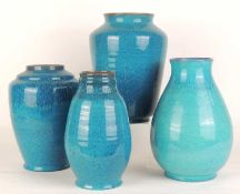 FOUR CARTER, STABLER & ADAMS CHINESE BLUE GLAZED VASES, designed by John Adams, c. 1920s, tallest