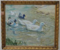 CHARLES WALTER SIMPSON (1885-1971) watercolour - ducks on a stream, signed and inscribed to original