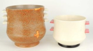 POOLE PLANE WARE ART DECO VASE (280P), finished in mottled brown and magnolia white, 18cms (h);