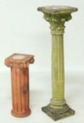 WEATHERED RECONSTITUTED STONE CORINTHIAN COLUMN, 101cms (h), top 26cms²; together with a