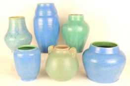 POOLE SYLVAN POTTERY & OTHER VASES, in mottled blue and greens, including shape 768, 17cms (h),