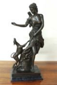 DECORATIVE BRONZE SCULPTURE OF DIANA THE HUNTRESS, mounted on a composite marble base, 72 (h) x