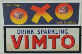 OXO ADVERTISING POSTER, 'For Cup and Cooking', 24 x 74cms; together with 'Drink Sparkling Vimto'