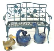 THREE DECORATIVE GLAZED STONEWARE GARDEN DUCK ORNAMENTS, tallest 95cms (h); together with a modern