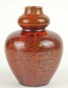 PILKINGTON'S LANCASTRIAN PINK & ORANGE METALLIC LUSTROUS DOUBLE GOURD VASE, 14.5cms (h)