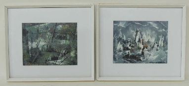 FRANK SULLY (1898-1992) two oils on paper - 'Frozen Land', 18.5 x 23cms; and winter landscape,