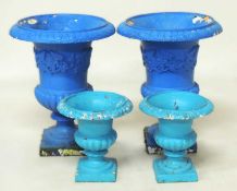PAIR OF PAINTED CAST IRON CAMPAGNA GARDEN URNS, 46 (h) x 36cms (diam.); together with a pair of